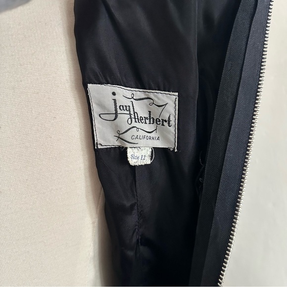 Vintage 60s Jay Herbert Silk Dress Sz XS/S Black Cream Gold Cocktail Knee Length - Picture 8 of 12